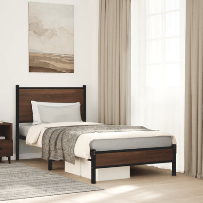 Compact Brown Oak Metal Bed Frame 75x190 cm - Small Single