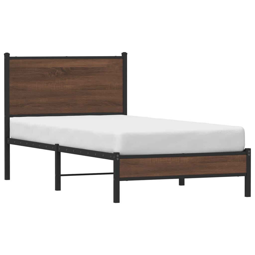 Brown Oak Metal Bed Frame 80x200 cm - Sturdy & Elegant Design