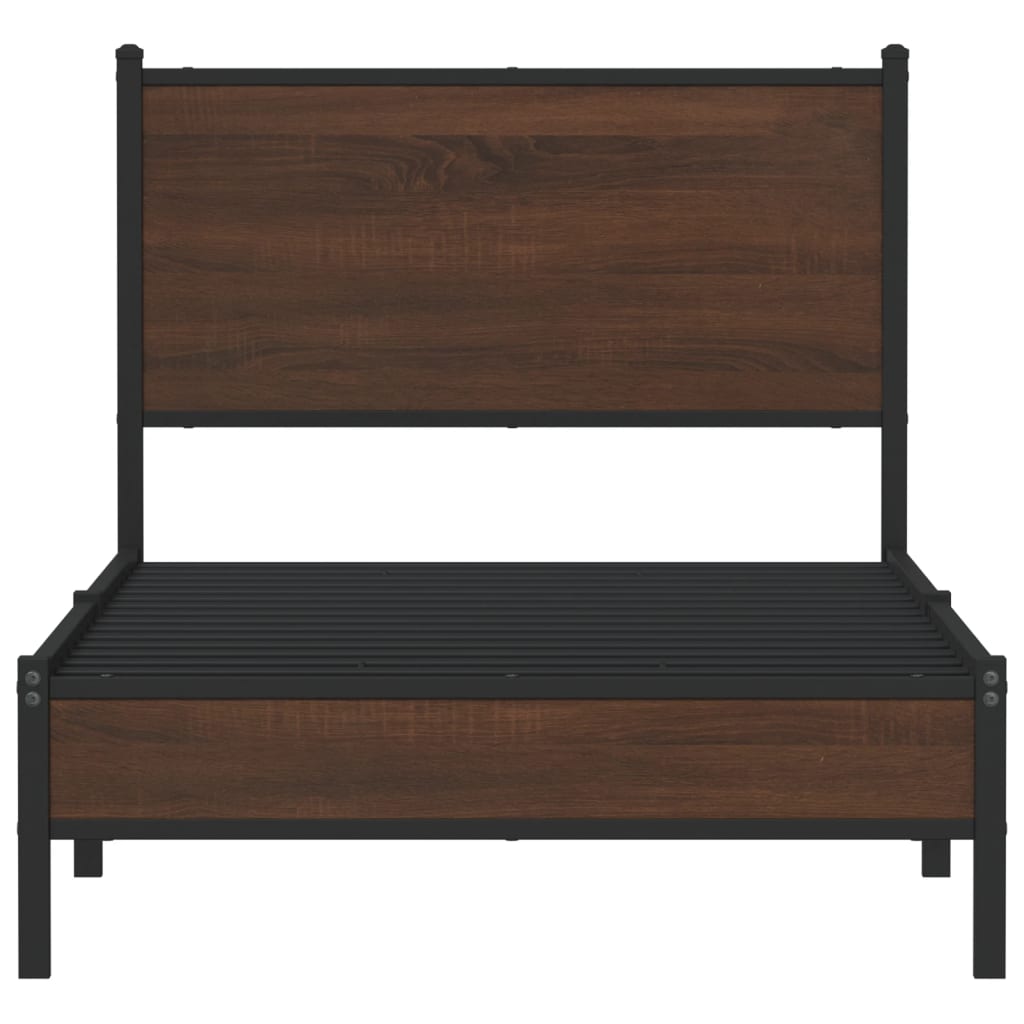 Brown Oak Metal Bed Frame 80x200 cm - Sturdy & Elegant Design