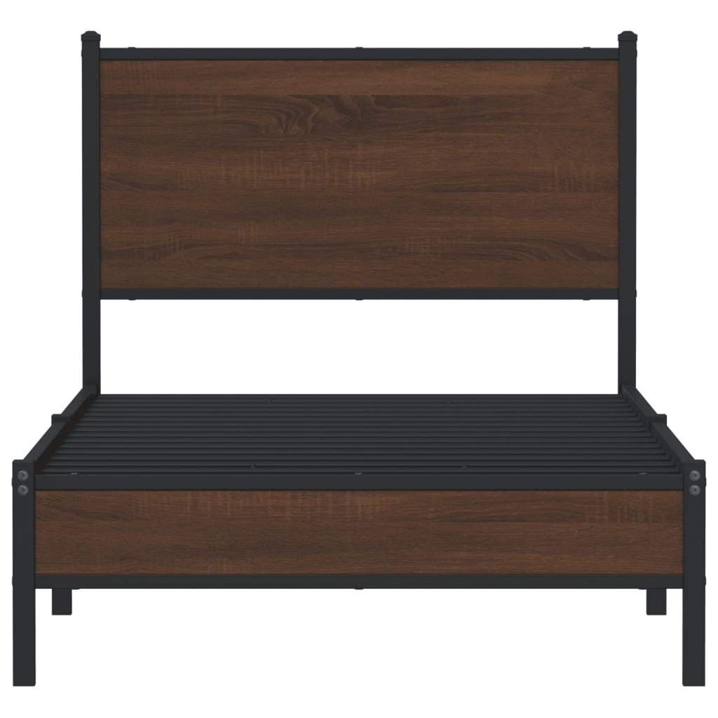 Single Metal Bed Frame, Brown Oak Finish, 90x190 cm - No Mattress