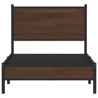 Single Metal Bed Frame, Brown Oak Finish, 90x190 cm - No Mattress