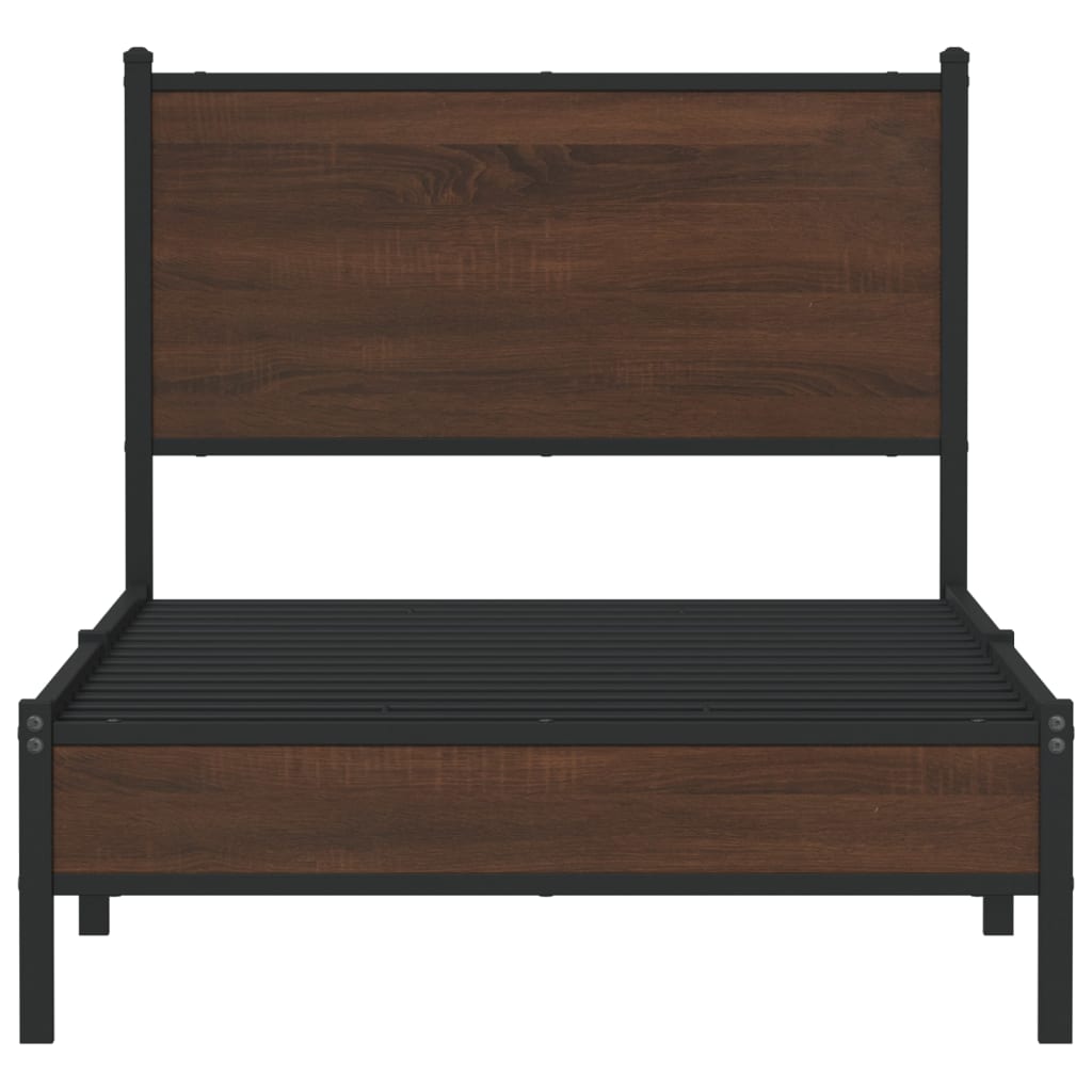 Brown Oak Metal Bed Frame 90x200 cm - Durable & Stylish Design