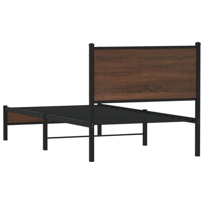 Brown Oak Metal Bed Frame 90x200 cm - Durable & Stylish Design