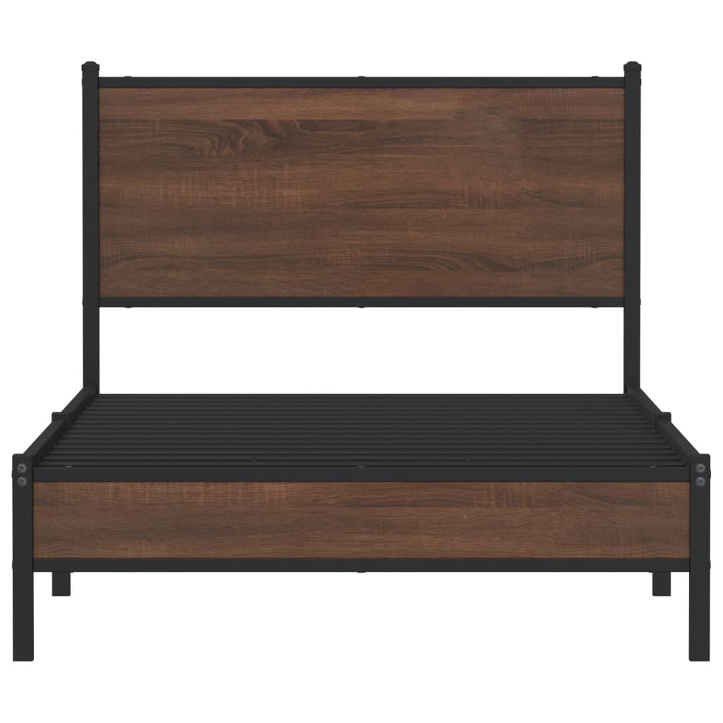 Brown Oak Metal Bed Frame 100x190 cm - Sturdy & Stylish Design