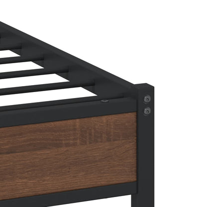 Brown Oak Metal Bed Frame 100x190 cm - Sturdy & Stylish Design