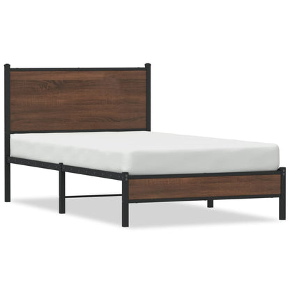 Brown Oak Metal Bed Frame 100x200 cm - Sturdy & Stylish Design