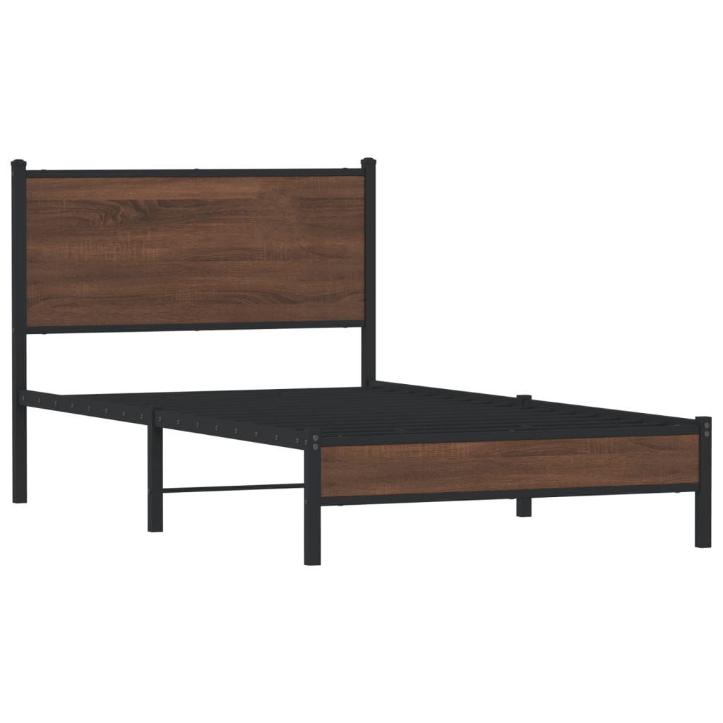 Brown Oak Metal Bed Frame 100x200 cm - Sturdy & Stylish Design