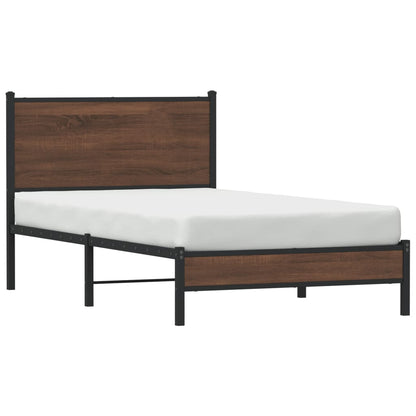 Brown Oak Metal Bed Frame 100x200 cm - Sturdy & Stylish Design