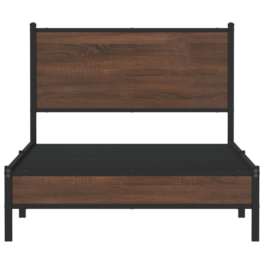 Brown Oak Metal Bed Frame 100x200 cm - Sturdy & Stylish Design