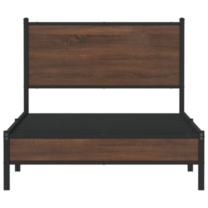 Brown Oak Metal Bed Frame 100x200 cm - Sturdy & Stylish Design