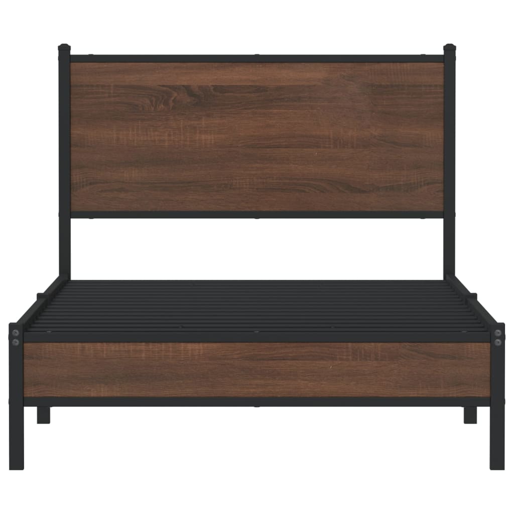Brown Oak Metal Bed Frame 107x203 cm | Sturdy & Stylish Design