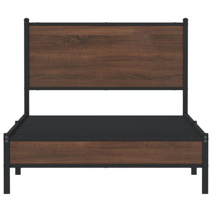 Brown Oak Metal Bed Frame 107x203 cm | Sturdy & Stylish Design