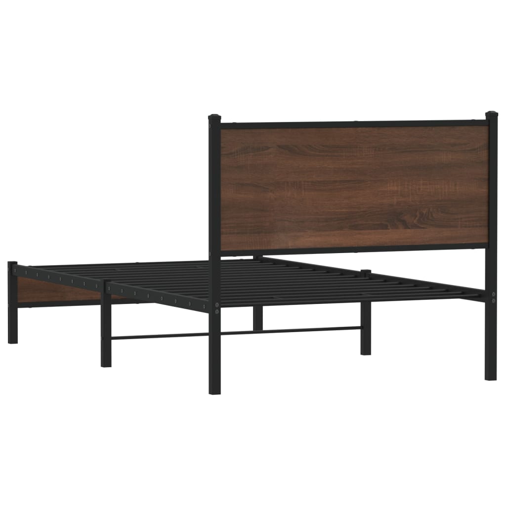 Brown Oak Metal Bed Frame 107x203 cm | Sturdy & Stylish Design