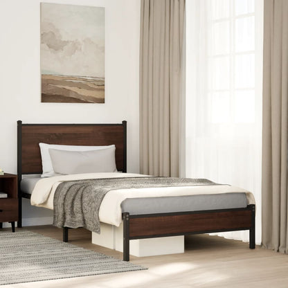 Brown Oak Metal Bed Frame 107x203 cm | Sturdy & Stylish Design
