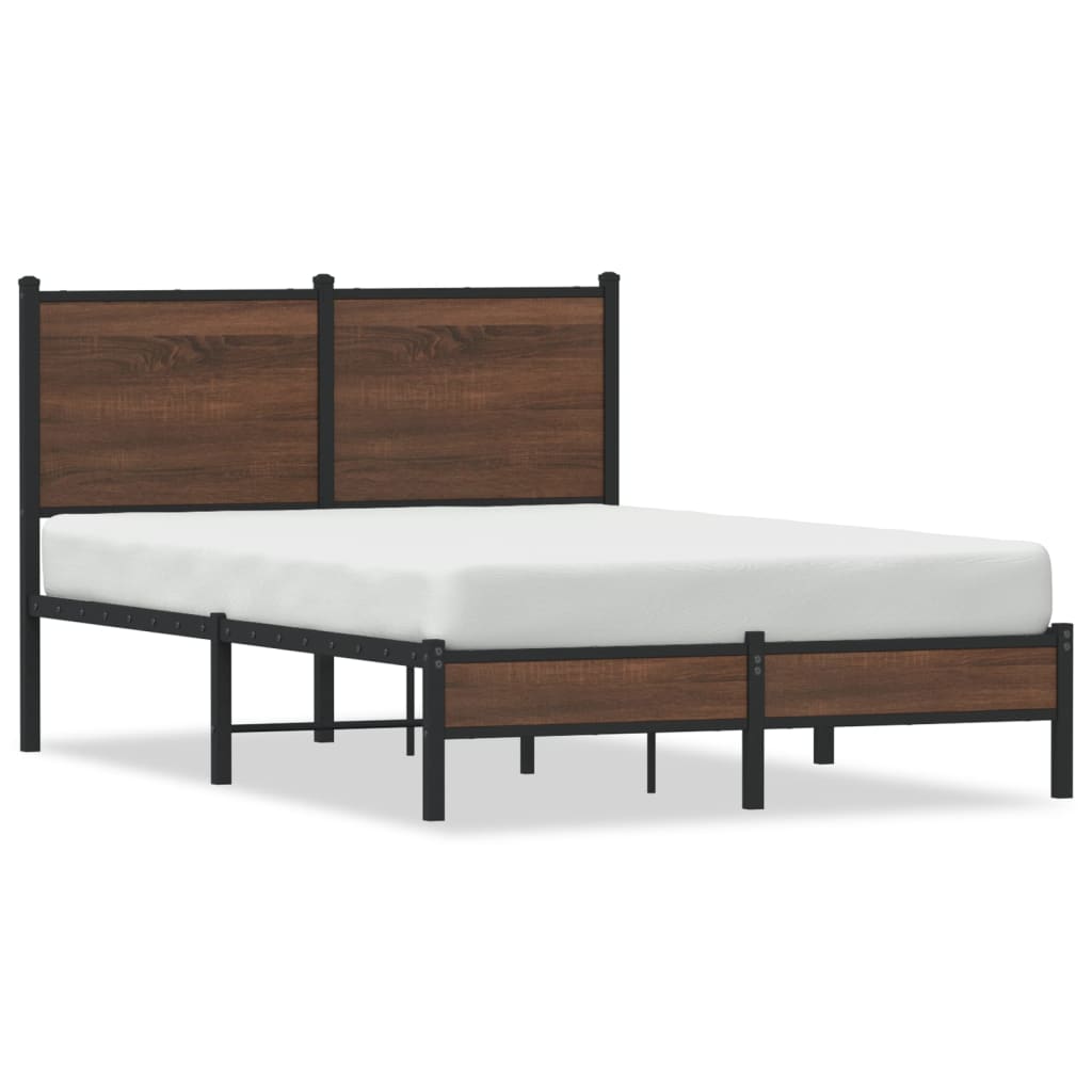Brown Oak Metal Bed Frame, Small Double 120x190 cm