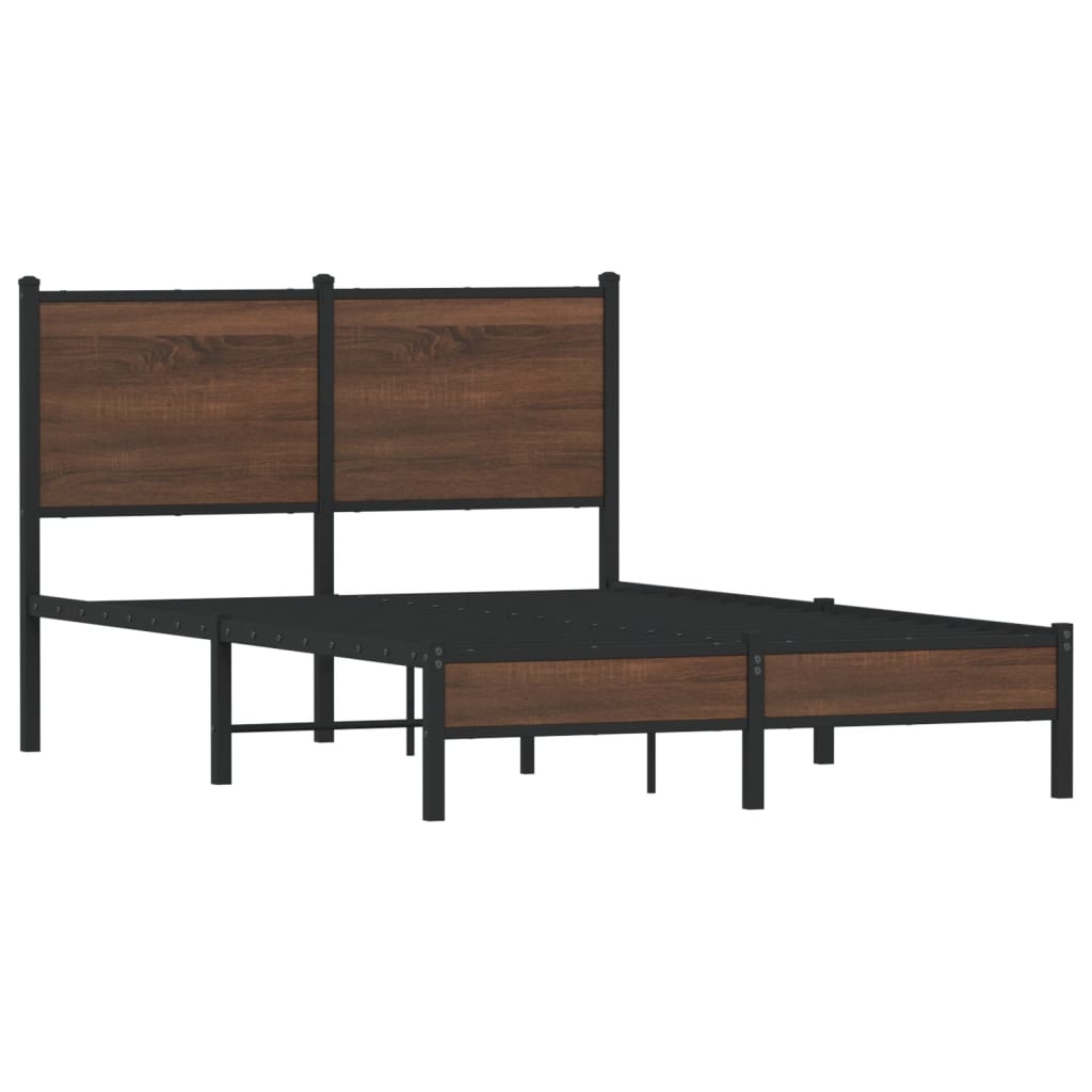 Brown Oak Metal Bed Frame, Small Double 120x190 cm