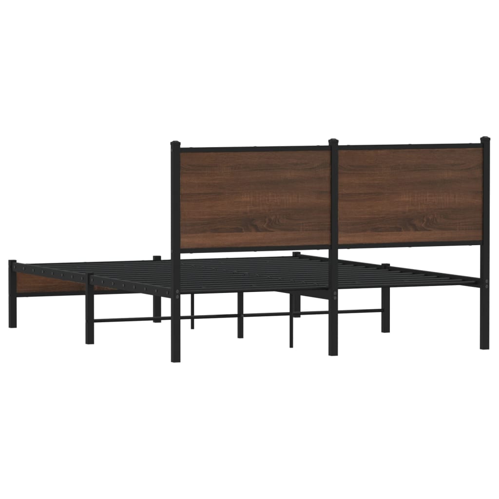 Brown Oak Metal Bed Frame - 137x190 cm No Mattress Included