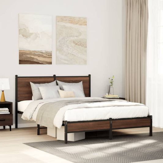 Brown Oak Metal Bed Frame - 137x190 cm No Mattress Included