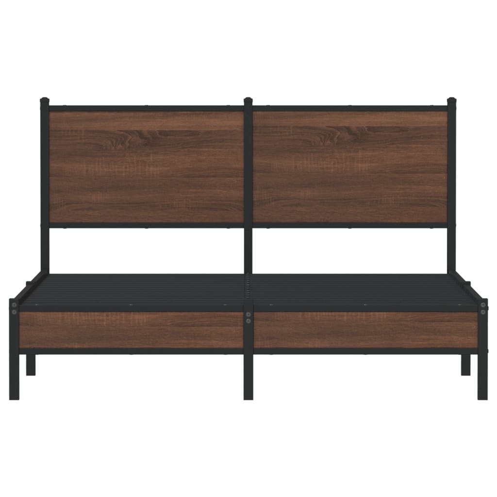 Brown Oak Metal Bed Frame 140x190 cm - Stylish & Durable Design