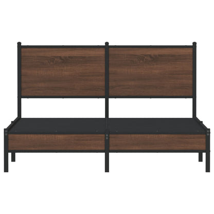 Brown Oak Metal Bed Frame 140x190 cm - Stylish & Durable Design