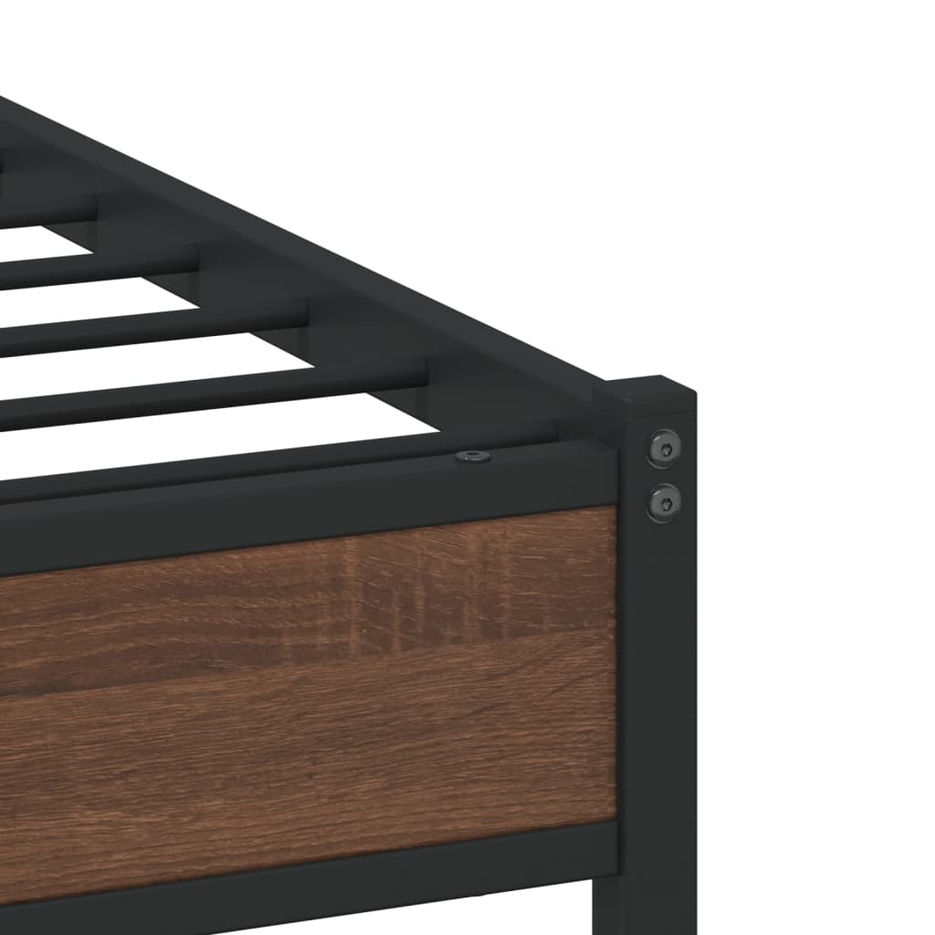Brown Oak Metal Bed Frame 140x190 cm - Stylish & Durable Design