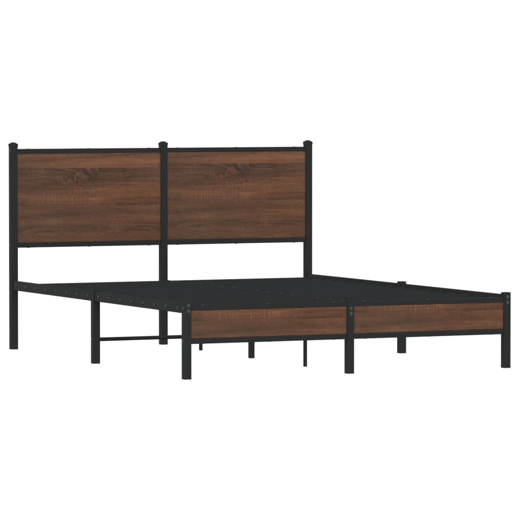 Brown Oak Metal Bed Frame 140x200 cm - Durable & Stylish Design