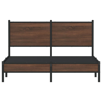 Brown Oak Metal Bed Frame 140x200 cm - Durable & Stylish Design