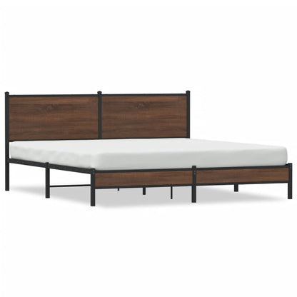 Brown Oak Metal Bed Frame 160x200 cm - Durable & Stylish