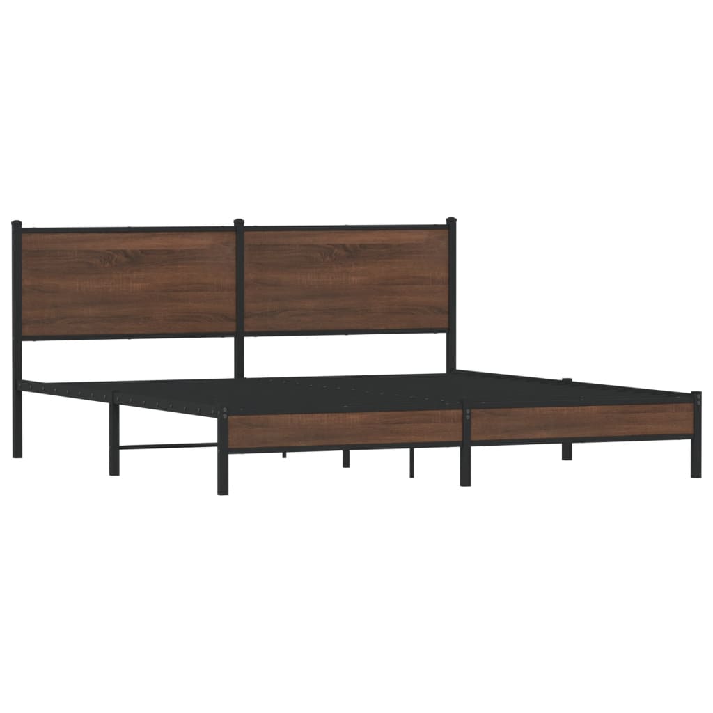 Brown Oak Metal Bed Frame 160x200 cm - Durable & Stylish