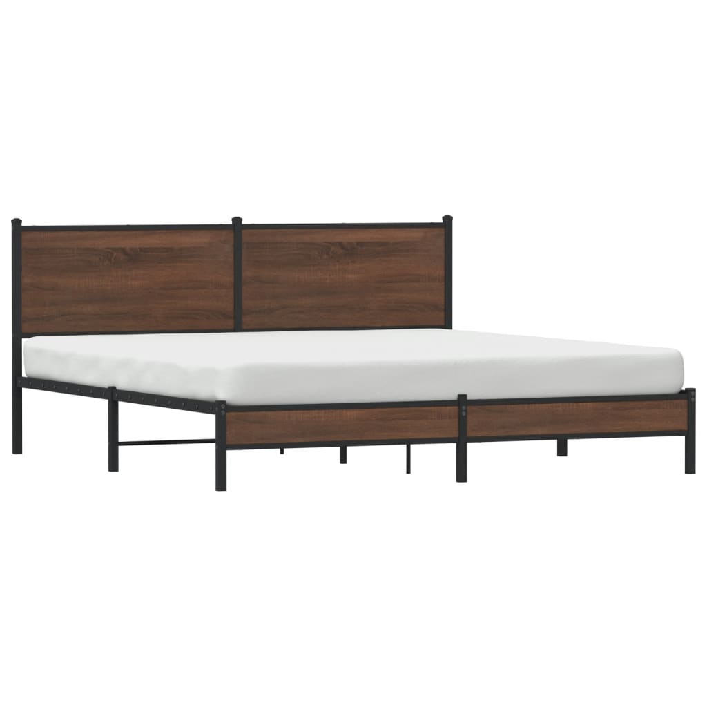 Brown Oak Metal Bed Frame 160x200 cm - Durable & Stylish