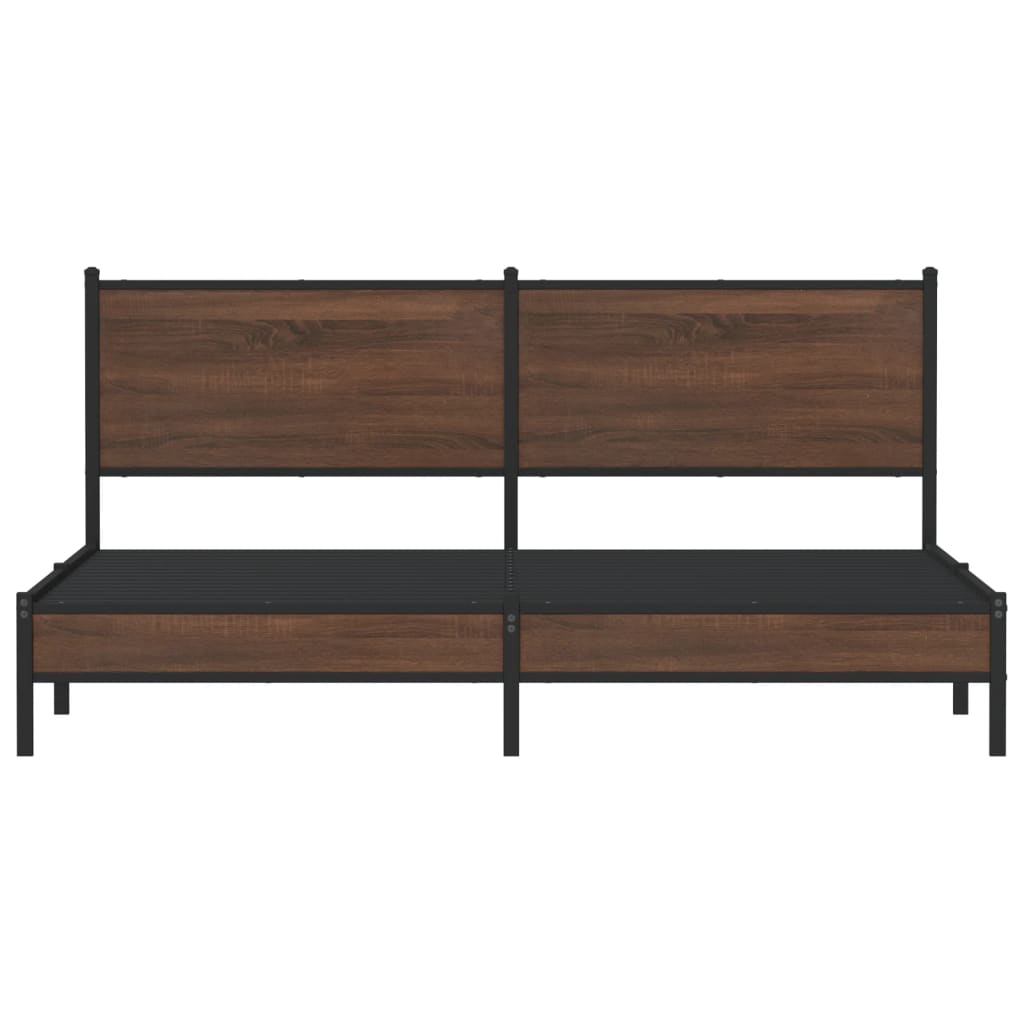Brown Oak Metal Bed Frame 160x200 cm - Durable & Stylish