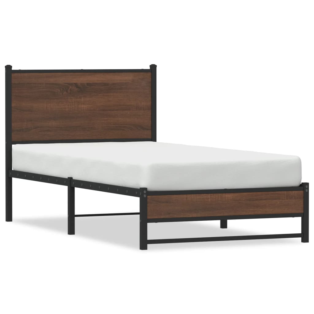 Brown Oak Metal Bed Frame 80x200 cm - No Mattress Included