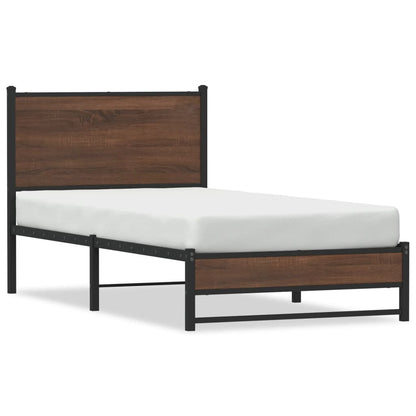 Brown Oak Metal Bed Frame 80x200 cm - No Mattress Included