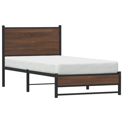 Brown Oak Metal Bed Frame 80x200 cm - No Mattress Included