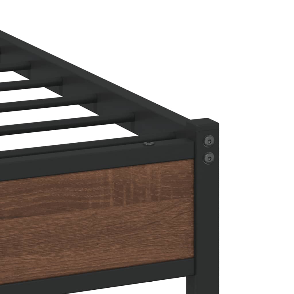 Brown Oak Metal Bed Frame 80x200 cm - No Mattress Included