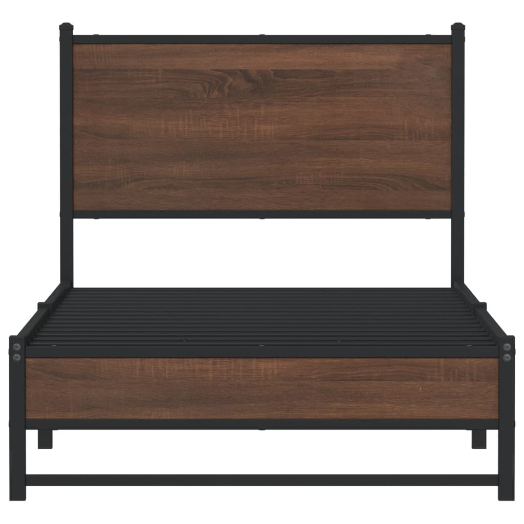 Brown Oak Metal Bed Frame 90x190 cm - Single Size, No Mattress