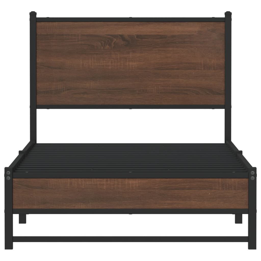 Brown Oak Metal Bed Frame 90x200 cm - Sturdy & Stylish Design