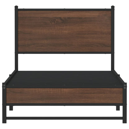 Brown Oak Metal Bed Frame 90x200 cm - Sturdy & Stylish Design
