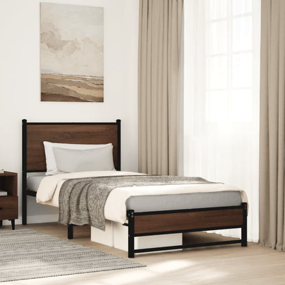 Brown Oak Metal Bed Frame 90x200 cm - Sturdy & Stylish Design