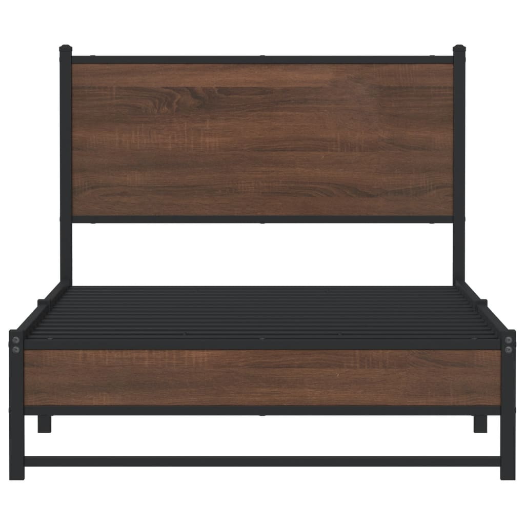 Brown Oak Metal Bed Frame 100x190 cm - Sturdy & Stylish Design