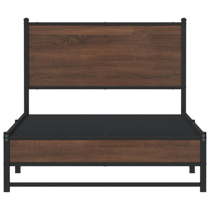 Brown Oak Metal Bed Frame 100x190 cm - Sturdy & Stylish Design