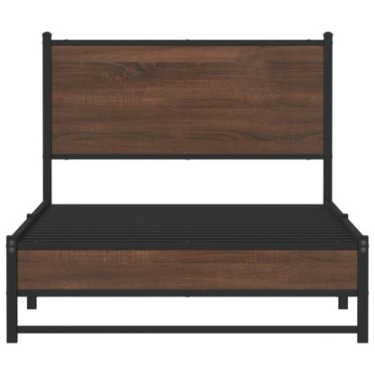 Brown Oak Metal Bed Frame 100x200 cm - No Mattress Included