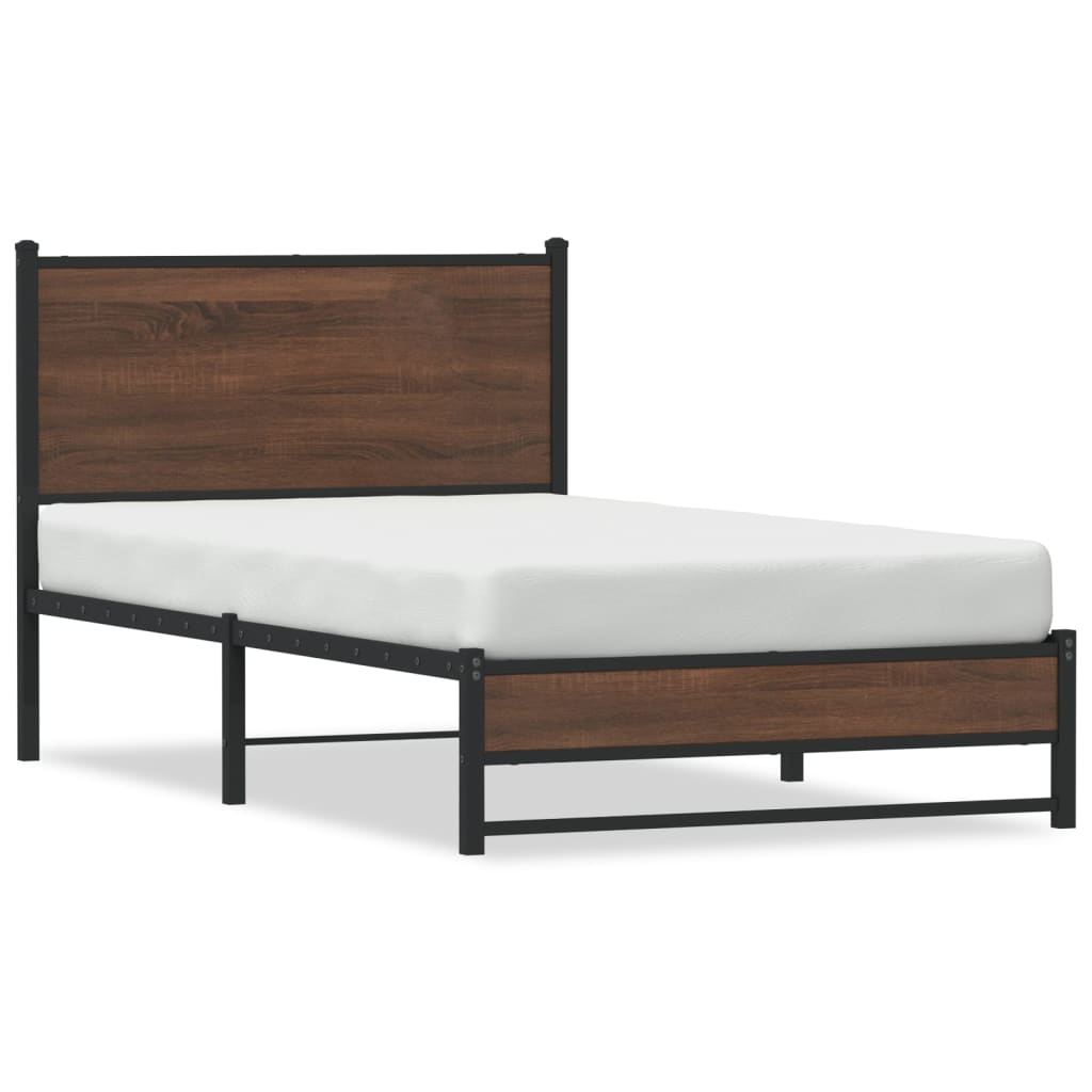 Brown Oak Metal Bed Frame 107x203 cm - Sturdy & Stylish Design