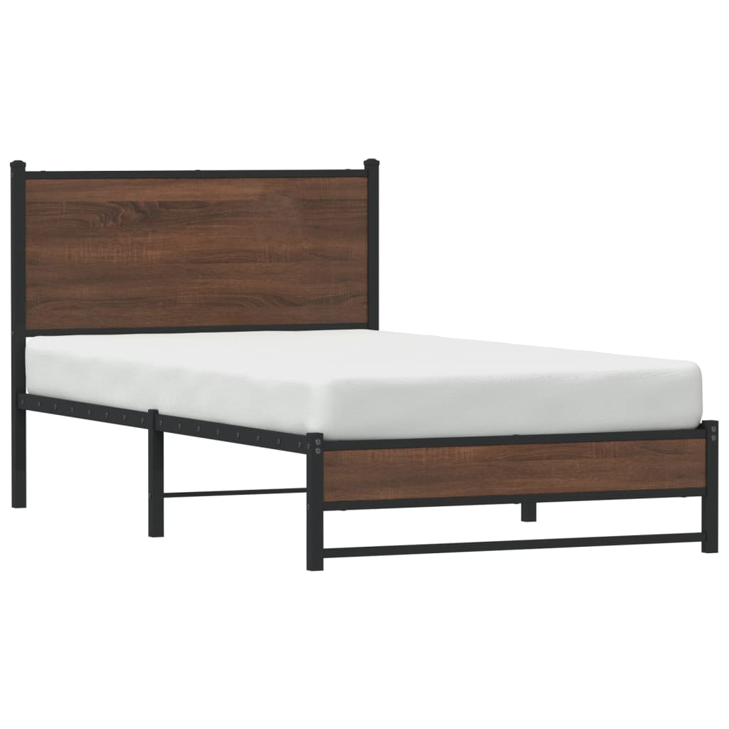 Brown Oak Metal Bed Frame 107x203 cm - Sturdy & Stylish Design