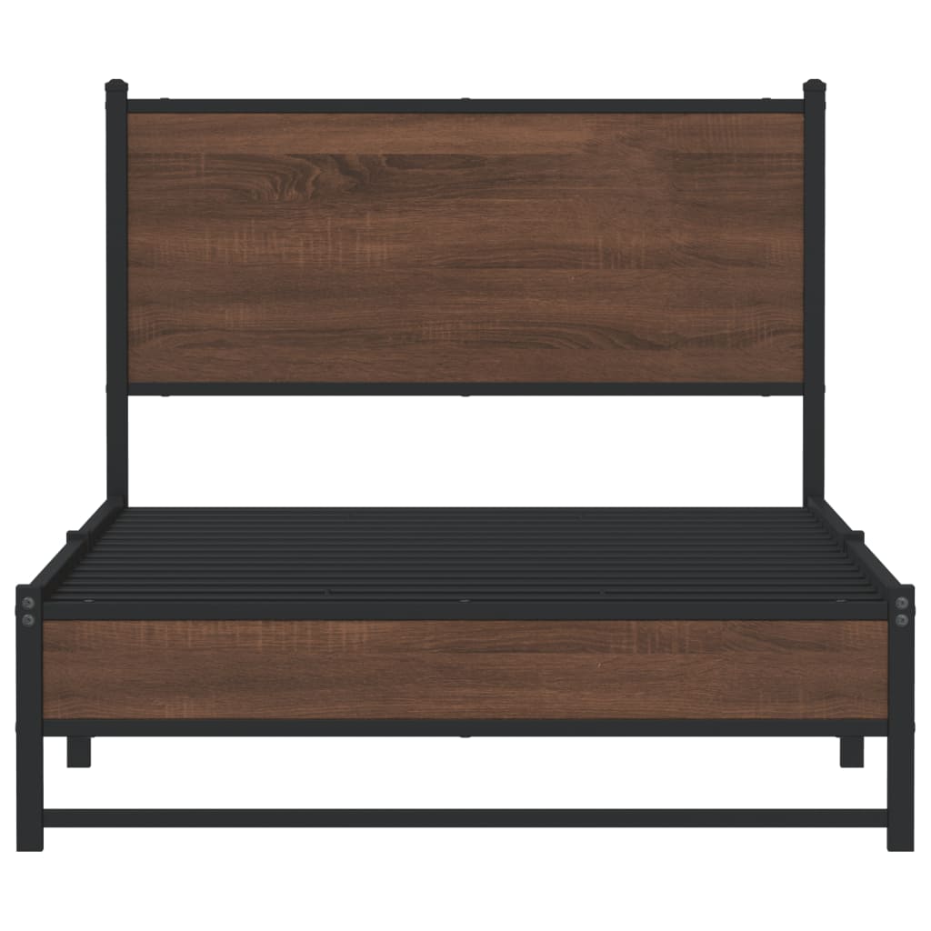 Brown Oak Metal Bed Frame 107x203 cm - Sturdy & Stylish Design