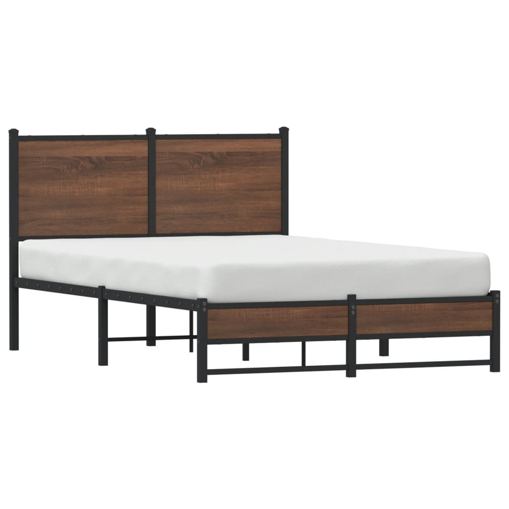 Brown Oak Metal Bed Frame 120x200 cm - Durable & Stylish Design
