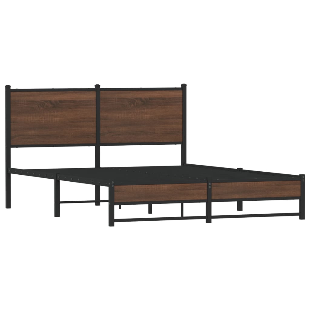 Brown Oak Metal Bed Frame, No Mattress, 137x190 cm