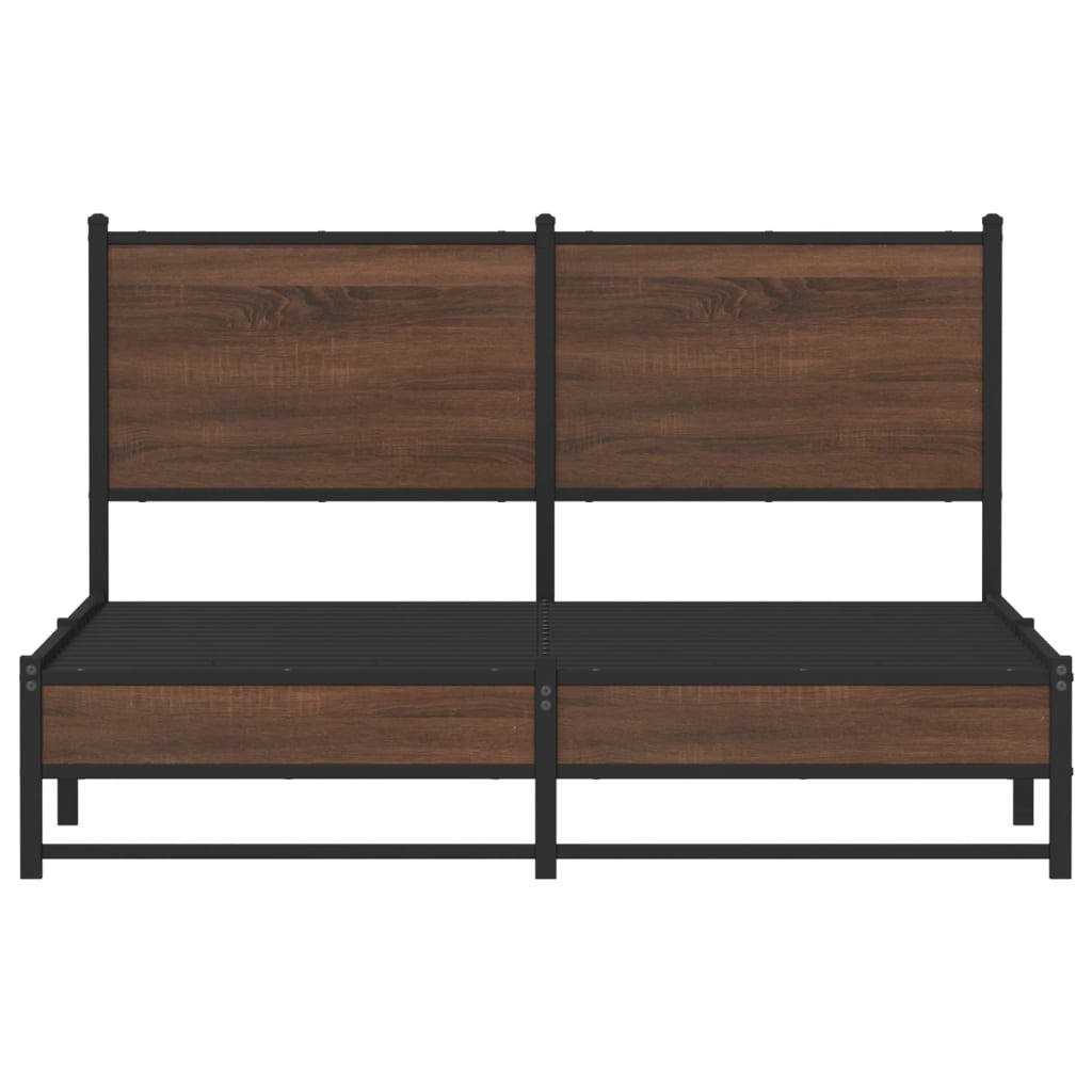 King Size Brown Oak Metal Bed Frame 150x200 cm, No Mattress