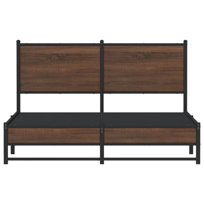 King Size Brown Oak Metal Bed Frame 150x200 cm, No Mattress