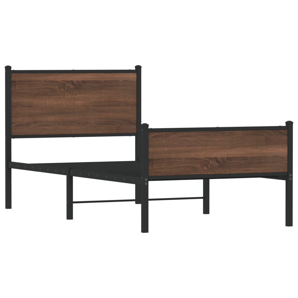 Brown Oak Metal Bed Frame, 80x200 cm - Sturdy & Stylish Design